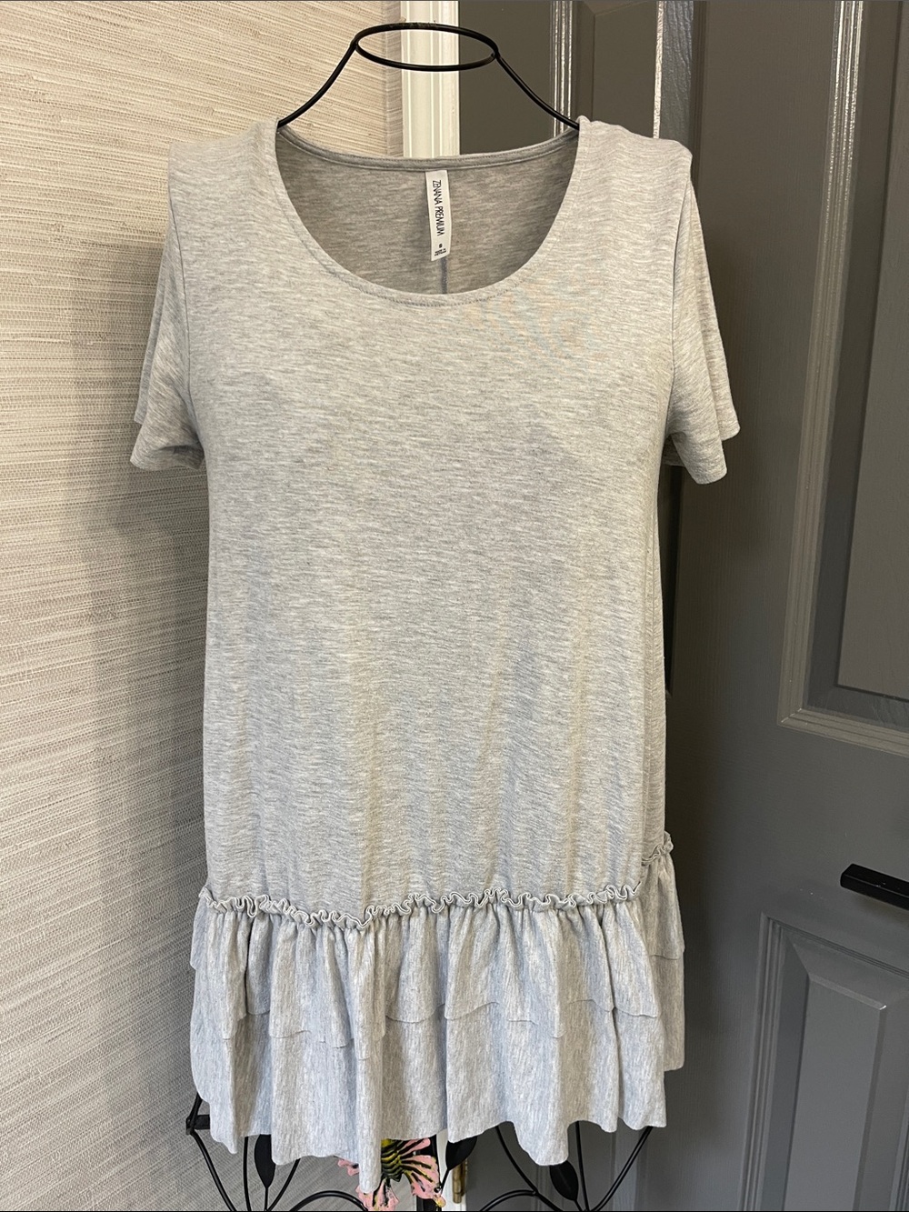Zenana Outfitters Heather Gray Short Sleeve Ruffle-Hem Tunic